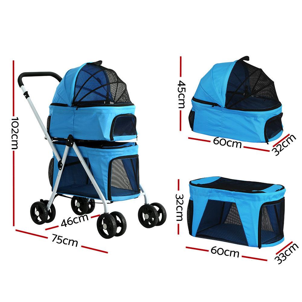 i.Pet Pet Stroller Dog Pram Large Cat Carrier Travel Foldable 4 Wheels Double - Pet Parlour Australia