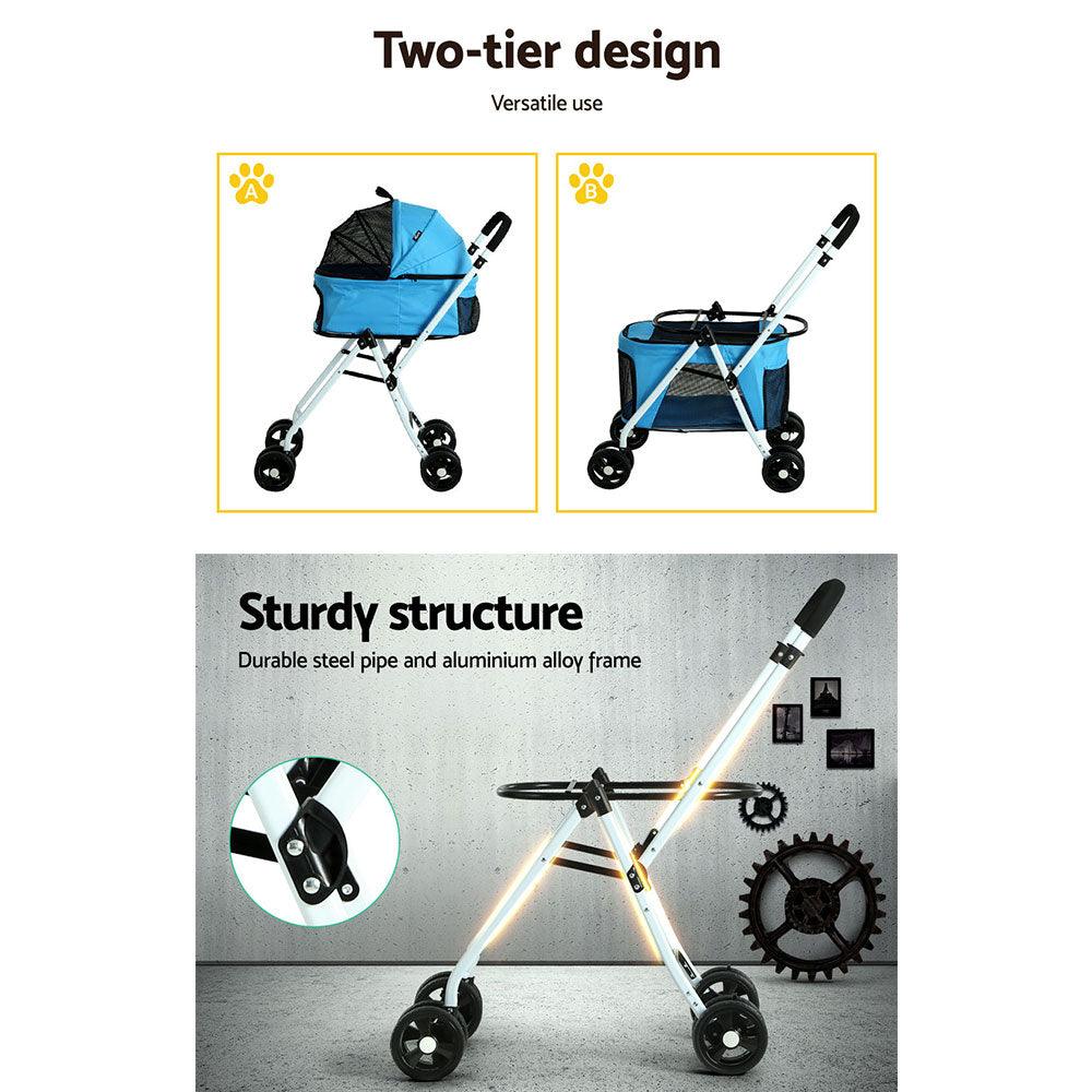 i.Pet Pet Stroller Dog Pram Large Cat Carrier Travel Foldable 4 Wheels Double - Pet Parlour Australia