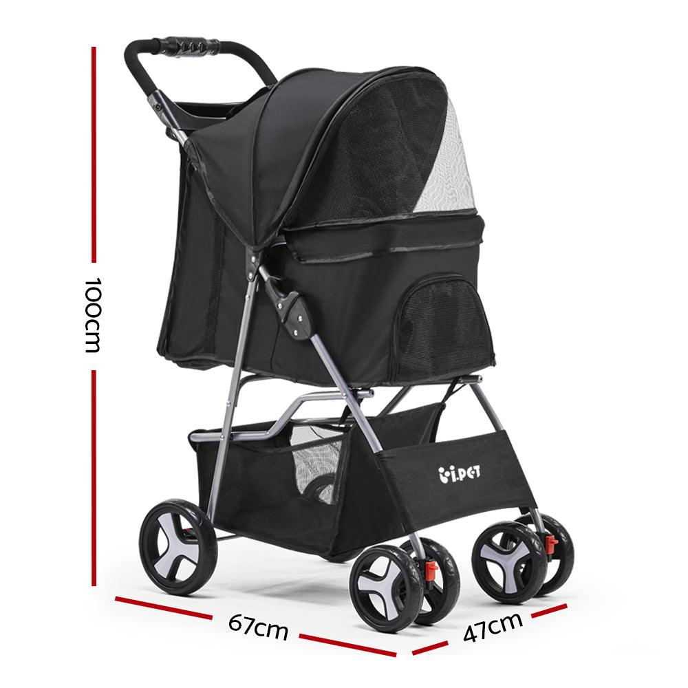 i.Pet 4 Wheel Pet Stroller - Black - Pet Parlour Australia