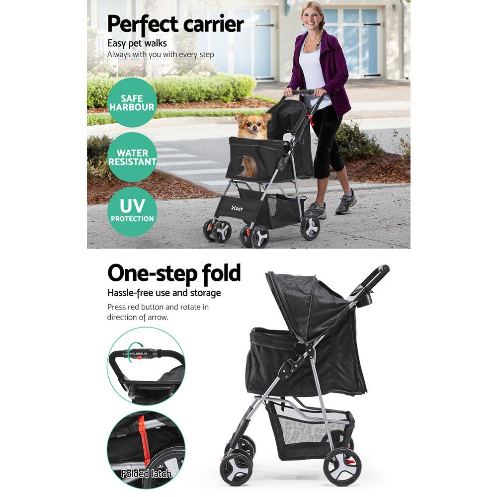 i.Pet 4 Wheel Pet Stroller - Black - Pet Parlour Australia