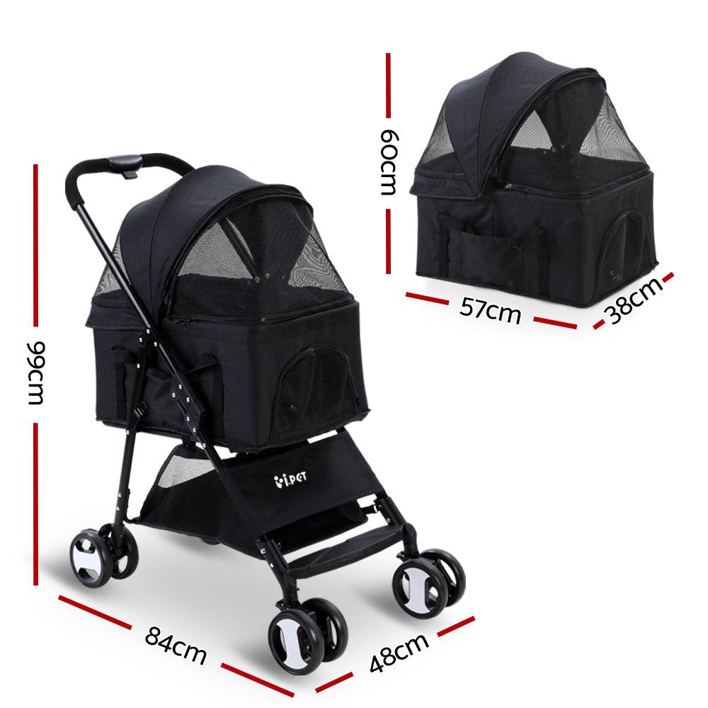 i.Pet Pet Stroller Dog Pram Cat Carrier Travel Large Pushchair Foldable 4 Wheels Black - Pet Parlour Australia