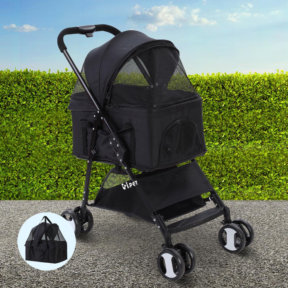 i.Pet Pet Stroller Dog Pram Cat Carrier Travel Large Pushchair Foldable 4 Wheels Black - Pet Parlour Australia